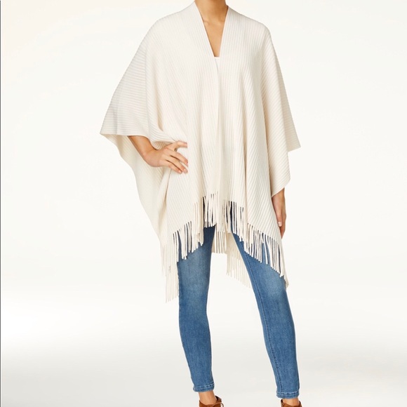Cejon Sweaters - Cejon Rib Knit Fringe Cape/Wrap, 100% Acrylic, OS